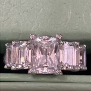Judith Ripka 5 stone Cz emerald cut ring -3.65 carats